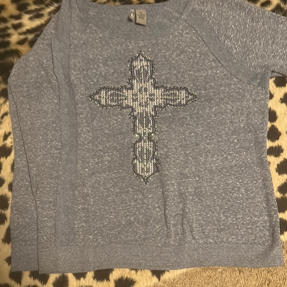Gray Sweater with Cross Design